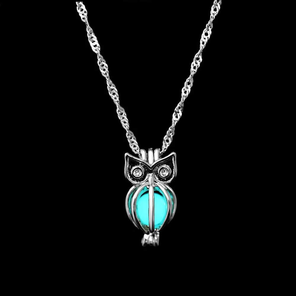 Светится в темноте кулон Подвеска Серебро позолоченная цепочка ожерелье s Шарм светящаяся Сова ожерелье женское ожерелье светящиеся украшения - Окраска металла: Blue Green