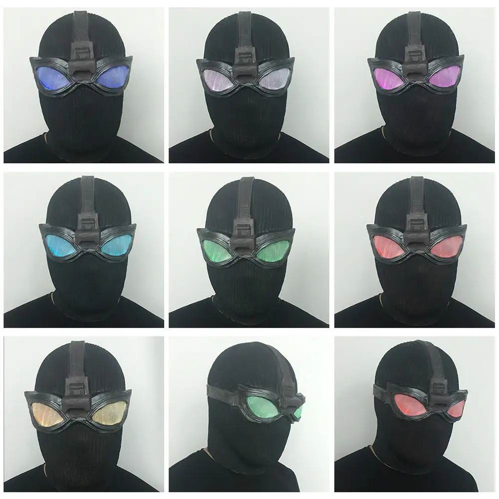 

2019 Spider-Man Far From Home Mask Cosplay Spiderman Latex Black Mask with 7 Colors LED Halloween Party Accesso