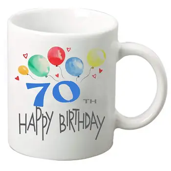 

Happy Birthday 11 oz ounce Coffee Tea Mug Cup White Ceramic Celebration for Friends and Family (70th)
