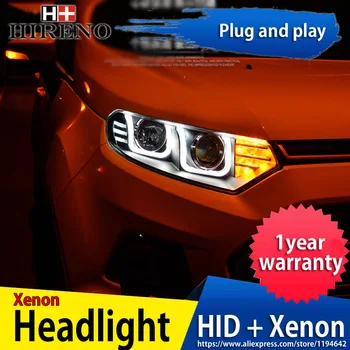 

Hireno Headlamp for 2012-2014 Ford Ecosport Car Headlight Assembly LED DRL Angel Lens Double Beam HID Xenon 2pcs
