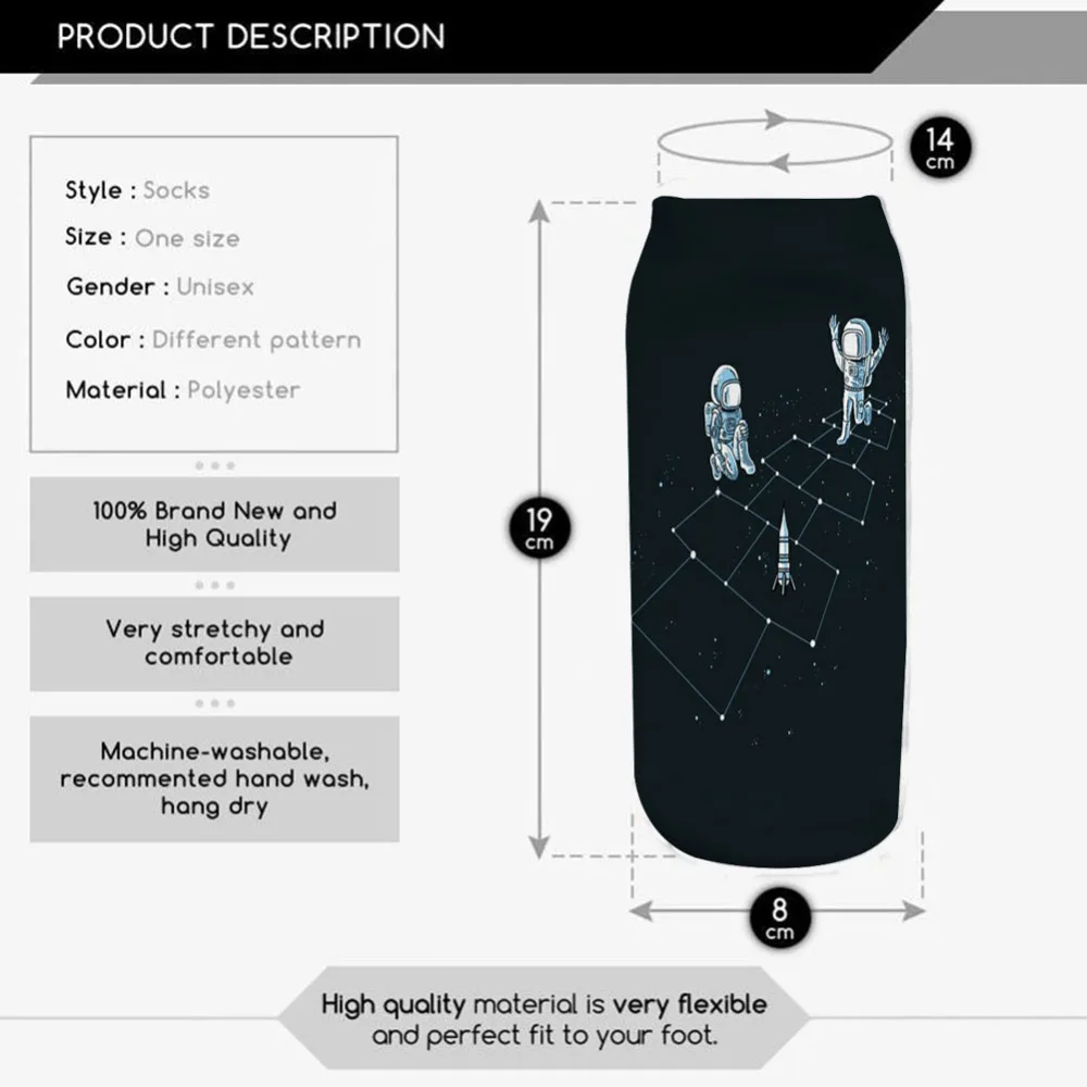 2018-astronauta-3D-dise-o-impreso-divertido-Calcetines-para-las-mujeres-Low-Cut-ankle-Happy-Calcetines (4)