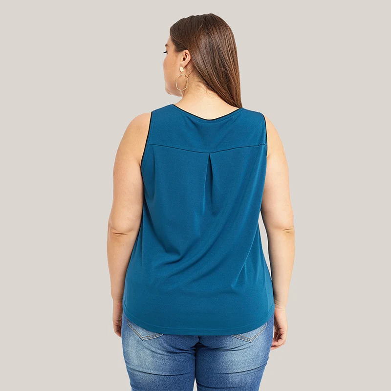 Топ на бретелях для женщин, большие размеры, 5XL, с отложным воротником, топы на бретелях на молнии, модные уличные топы без рукавов, однотонные темно-синие женские топы, D30