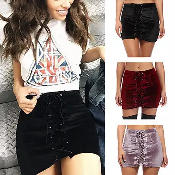 

2017new fashion bandage summer solid a line US Sexy Women Stretch High Waist Short Bodycon Mini Lace-up Skirt Pencil Skirt