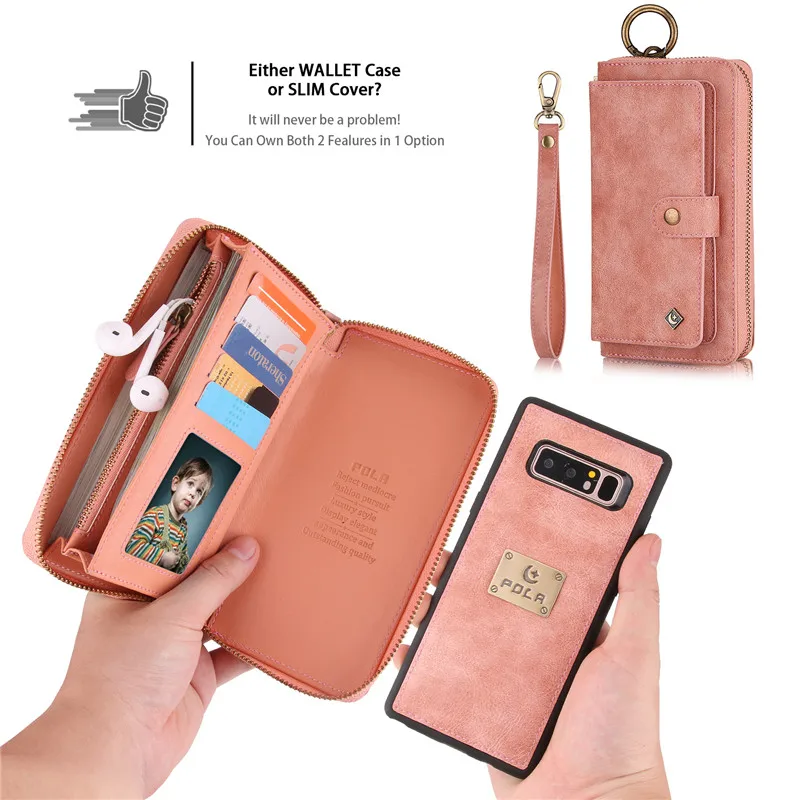 Cena Wielofunkcyjny skórzany zamek portfel na karty torba etui do Samsung Galaxy S10e uwaga 8 9 10 Pro S7 krawędzi S8 S9 S10 Plus zdejmowana torebka dla iPhone 11 Pro XS Max XR X 6 6S 7 8 Plus