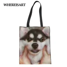 WHEREISART забавная собака породы чихуахуа на заказ складная эко Женская многоразовая хозяйственная сумка женская складывающаяся сумка утилизация отходов сумочка