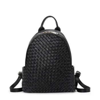 

100% Genuine Leather Women Backpacks New Fashion Luxury Brand Female Real Natural Leather Weave Girl Student Casual Backpack