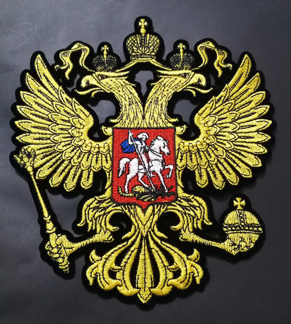 

Custom Russia ARMS Patches Iron on w/eagles badges sticker for clothing jacket vest Double Russian Eagles Flag patches