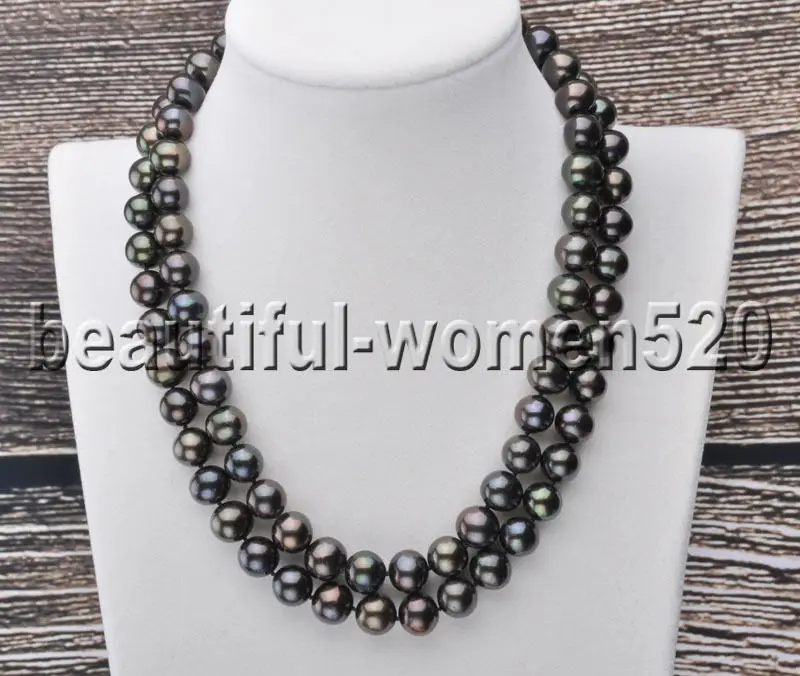 

Z7409 2Strands 11mm Black Round Freshwater Pearl Necklace 17inch