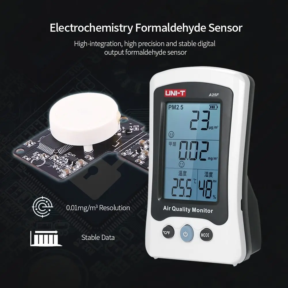 

UNI-T A25F Indoor Air Quality Detector Formaldehyde PM2.5 Monitor Meter Laser Temperature Humidity for Outdoor Environment