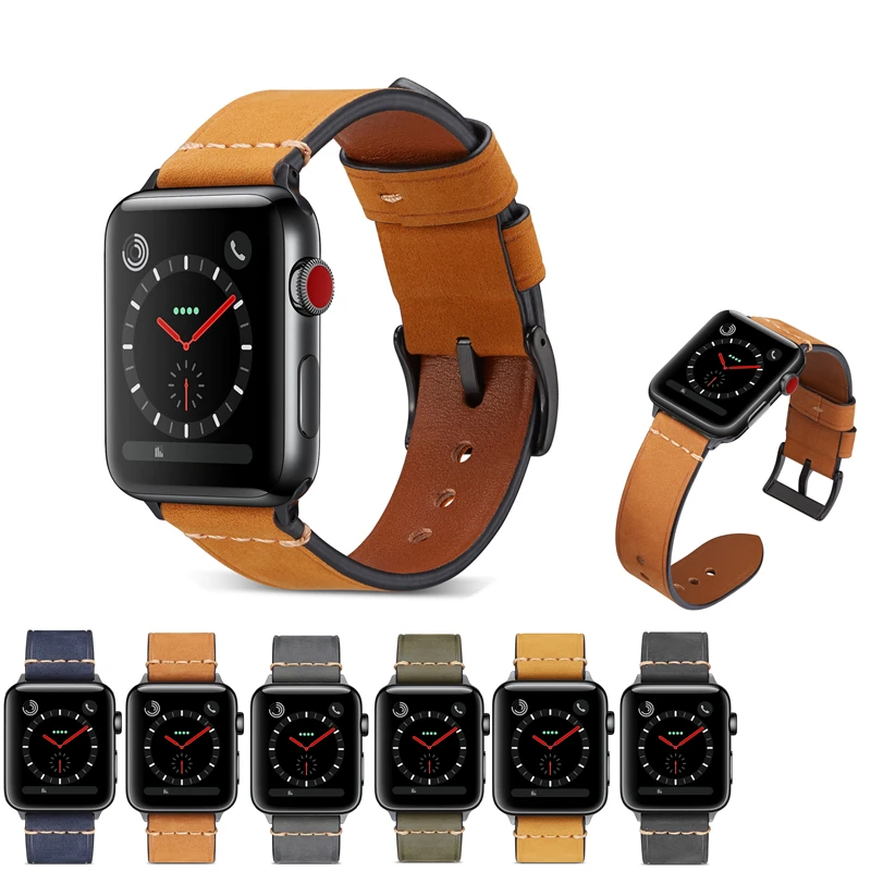 

YUKIRIN Retro Crazy Horse Wrist Belt Genuine Leather For Apple Watch Series 4 3 2 1 Band Strap for iwatch men 38 42mm 40mm 44mm