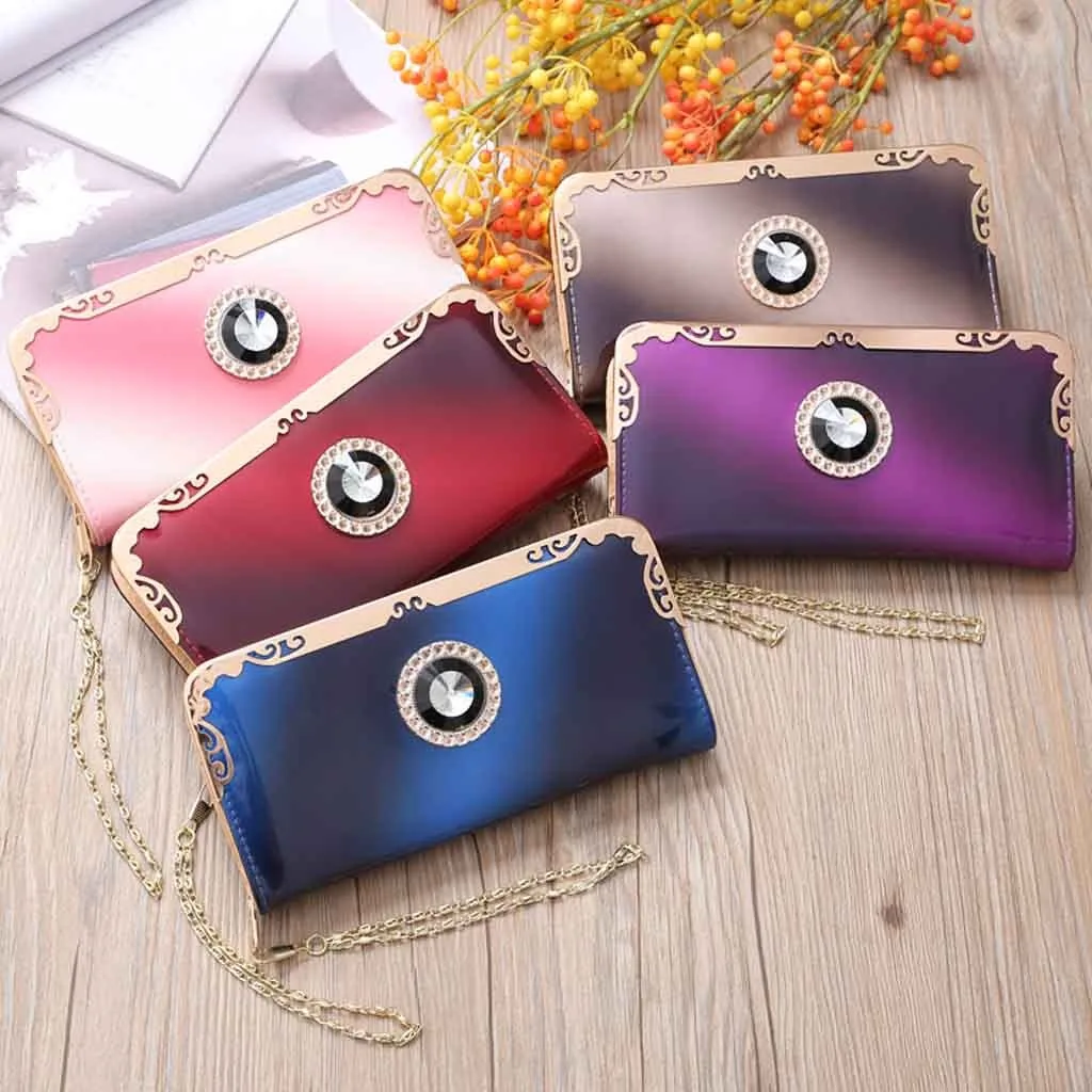 

Newest Gradient Color Rainbow Women Wallets Fashion Women Long Wallet Patent Leather Purse Clutch Money Bag Zipper Female Purses