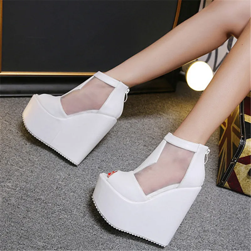 

New Arrive Air Mesh Women Sandals High Heels Peep Toe Platform Sandals Women Summer Shoes Pumps Comfortable Women Shoes