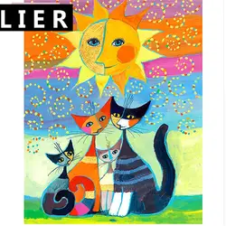 LIER DIY 5D Алмазная мозаика, алмазная живопись Счастливый Кот, полный квадратный алмаз вышивка кошка, Главная Декоративные h893
