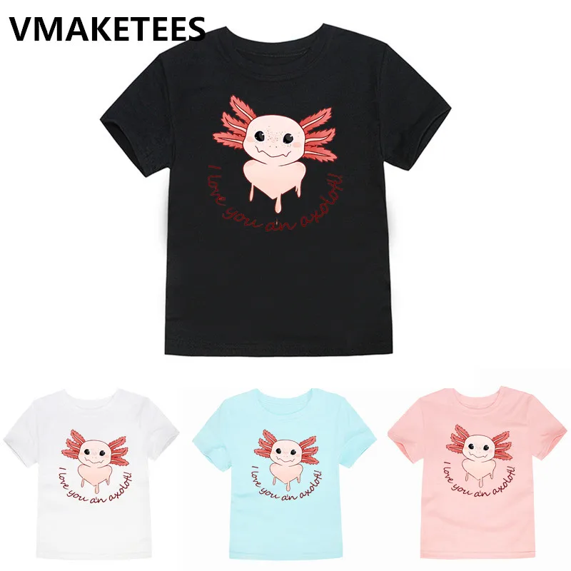 Модные Розовые Детские футболки с принтом Axolotl летние топы короткими рукавами