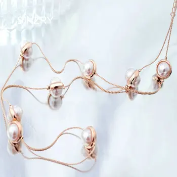 

SINZRY Brand new Long Jewelry Rose gold color Simulated pearl long Necklaces women Elegant winter sweater pearl jewelry necklace