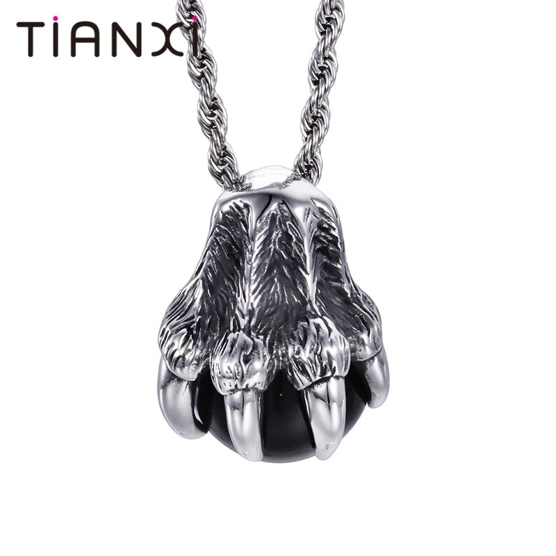 TIANXI Gothic Wolf Crawl With Glass Ball Necklace For Men Stainless Steel Pendant Necklaces Punk Free Shipping Male Jewelry | Украшения и