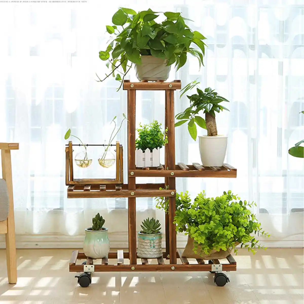 

Bamboo Plant Flower Pot Stand Garden Planter Nursery Pot Stand Shelf Indoor Outdoor Garden Decoration Gifts Tools With Wheels
