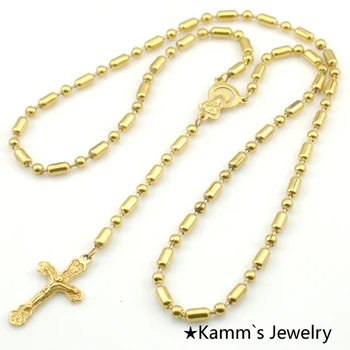 

1 Piece Only, Men's Women charms Necklace Bead Chain Rosary Cross pendant & Necklaces fashion jewelry Gold masculina colar KN097
