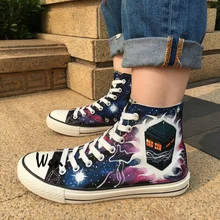 Вэнь ручная роспись обувь мужская и женская обувь далек с изображением ТАРДИСа из сериала «Доктор Кто» высокие холщовые кроссовки для подарков