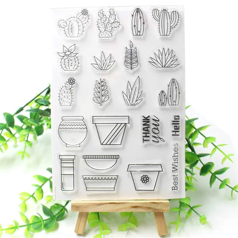 

VUAWRTG Cactus and flowerpot Transparent Clear Silicone Stamp or Metal Cutting Die for DIY scrapbooking/Card Making