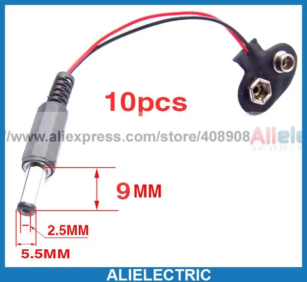 

50pcs 9V Button Cable to 9mm 5.5mm 2.5mm DC Power Plug