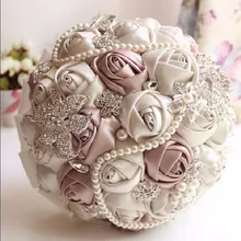 Новое поступление шикарный украшенный бусами Кристальный Свадебный букет цвета слоновой кости розы невесты цветы искусственный сапфир жемчуг свадебные букеты