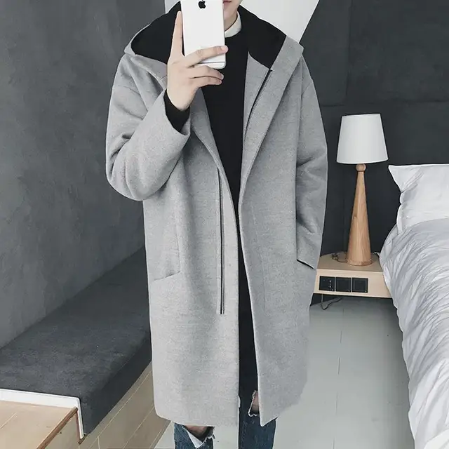 Korean Style Winter Jacket For Men Fashion Men's Woolen Long Overcoat
