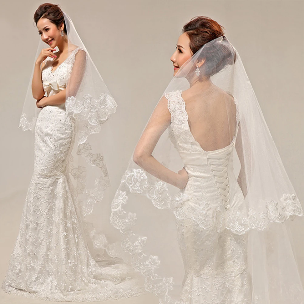 

Fashion Lace Wedding Veil Women's Single Layer Embroidered Lace Veil Wedding Bridal Veil Bride Headpiece