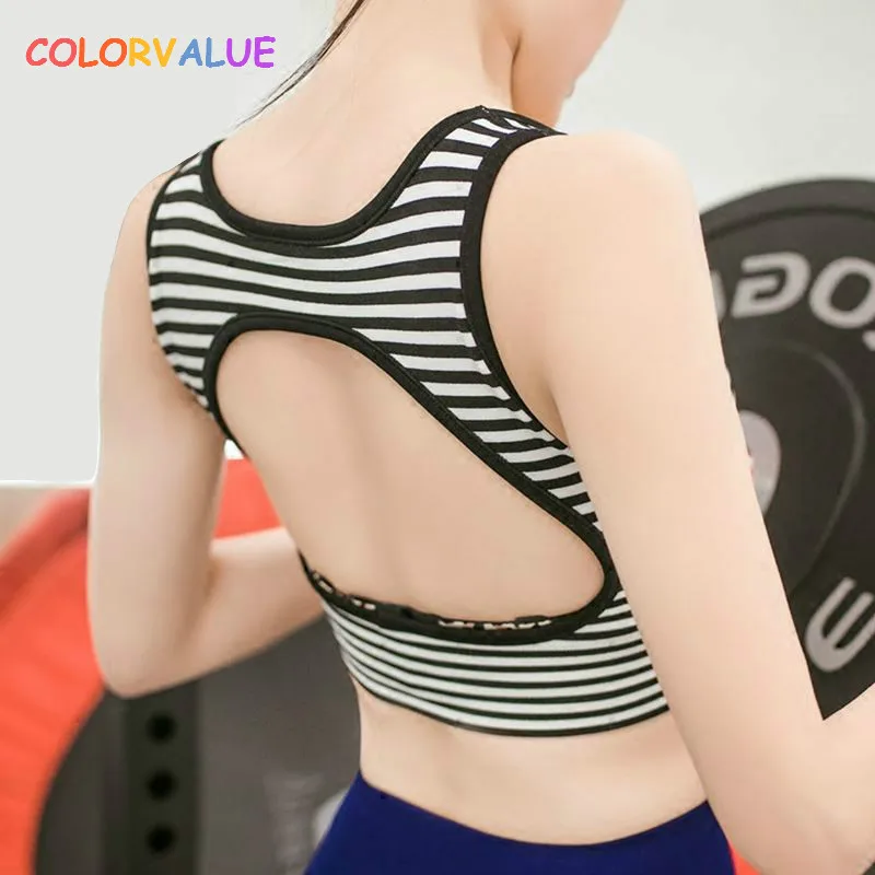 

Colorvalue Quick Dry Padded Sports Bra Women Push Up Striped Sport Bra Anti-sweat Fitness Yoga Bra Athletic Gym Workout Vest