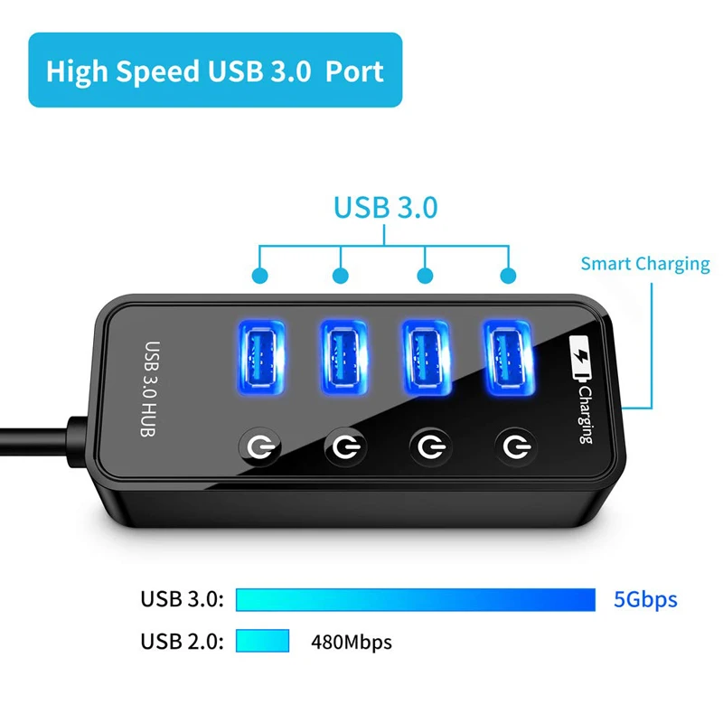 Высококачественный концентратор USB 3,0 с высокой скоростью и поддержкой зарядки, мультипэ, usb-концентратор для ПК, ноутбука, 7 портов, адаптер-удлинитель, концентратор USB 3,0