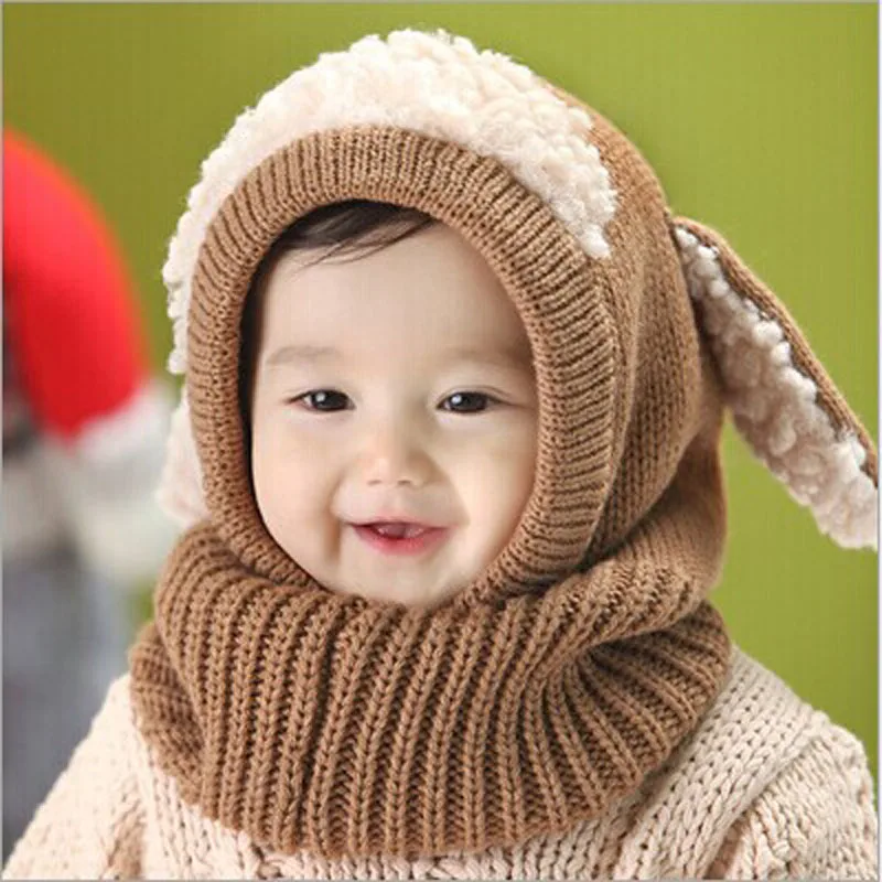Новая детская зимняя для мальчиков и девочек, теплое шерстяное пальто колпак, капюшон шапочки с шарфами дышащая Touca шарфы Зимние теплые шапки Кепки ягненка - Цвет: Khaki