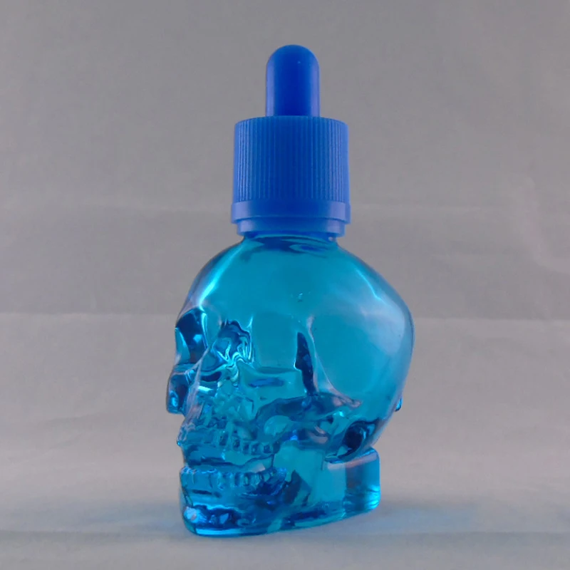 30 мл бутылка с черепом 30 мл матовая черная стеклянная бутылка-капельница в форме черепа с защитой от детей - Цвет: Синий