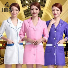 Женский короткий рукав v-образный вырез Регулируемая талия длинный лабораторный халат медицинская форма доктор Nusre одежда салон красоты Рабочая форма
