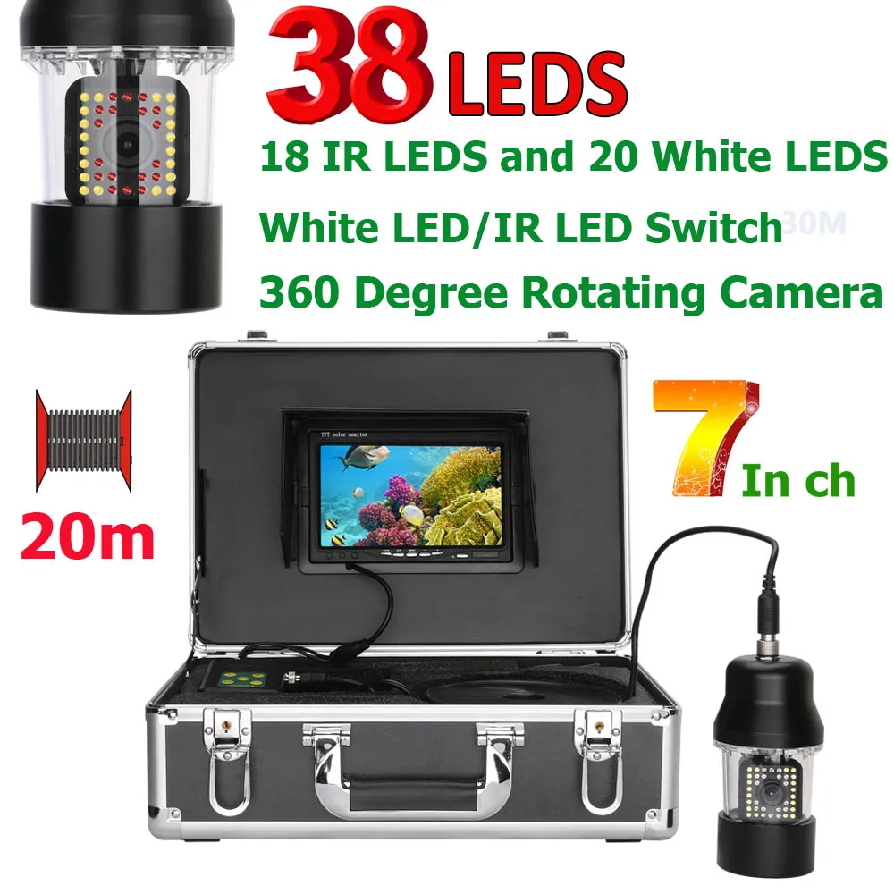 MAOTEWANG 7 дюймов 50 м 100 М Подводная рыболовная видеокамера рыболокатор IP68 Водонепроницаемая 38 светодиодов вращающаяся на 360 градусов камера - Цвет: 38 LEDs 20M Cable