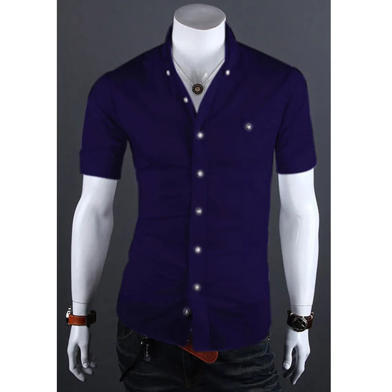Летняя мужская брендовая одежда, рубашка с коротким рукавом, camiseta hombre, рубашки, модные, social fit Camisa, тонкие, одноцветные, на выбор - Цвет: purple