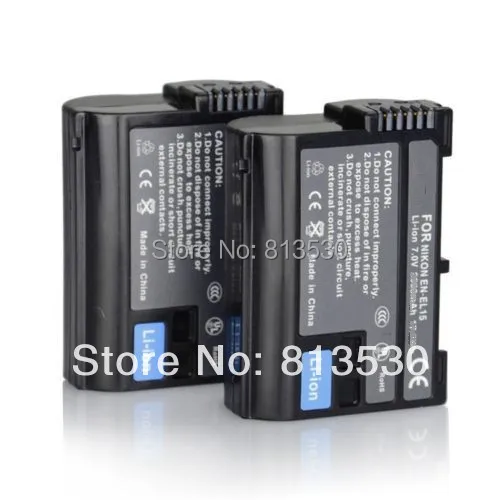 2pcs/Lot EL15 ENEL15 EN-EL15 2499mAh Battery for Nikon D500,D600,D610,D750,D7000,D7100,D7200,D800,D800E, D810, D810A, & 1 V1.
