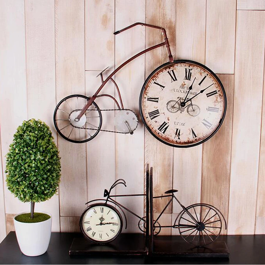 American Bicycle Clock Wall Hangings Accessories Shabby Chic Home Silent Clock Unique Clocks  Wrought Iron Decorative 50A0835