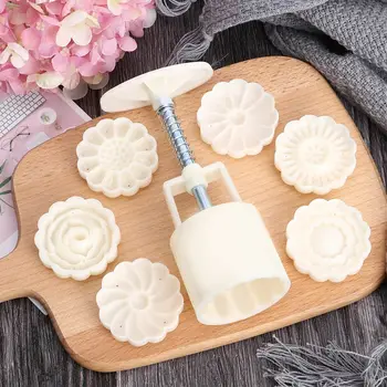 

3D Hand Press Moon Cake Mold Plastic DIY Flower Pattern Hand Pressure Cake Mold Fondant Cookie Mold Kitchen Baking Utensils