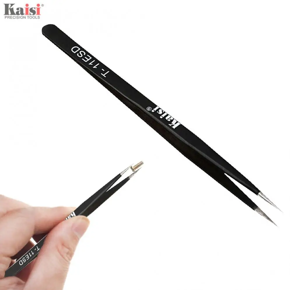 Black Anti static High Precision Tweezers with Straight Head for