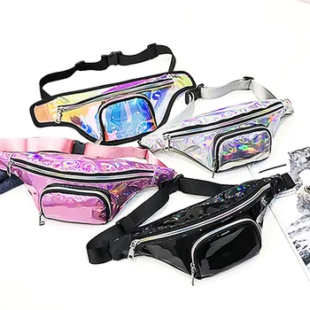 

2019 New Women Korean Style Fashion Rainbow PVC Holographic Laser Transparent Fanny Pack Women Bag Belt bag Chest Phone Pouch
