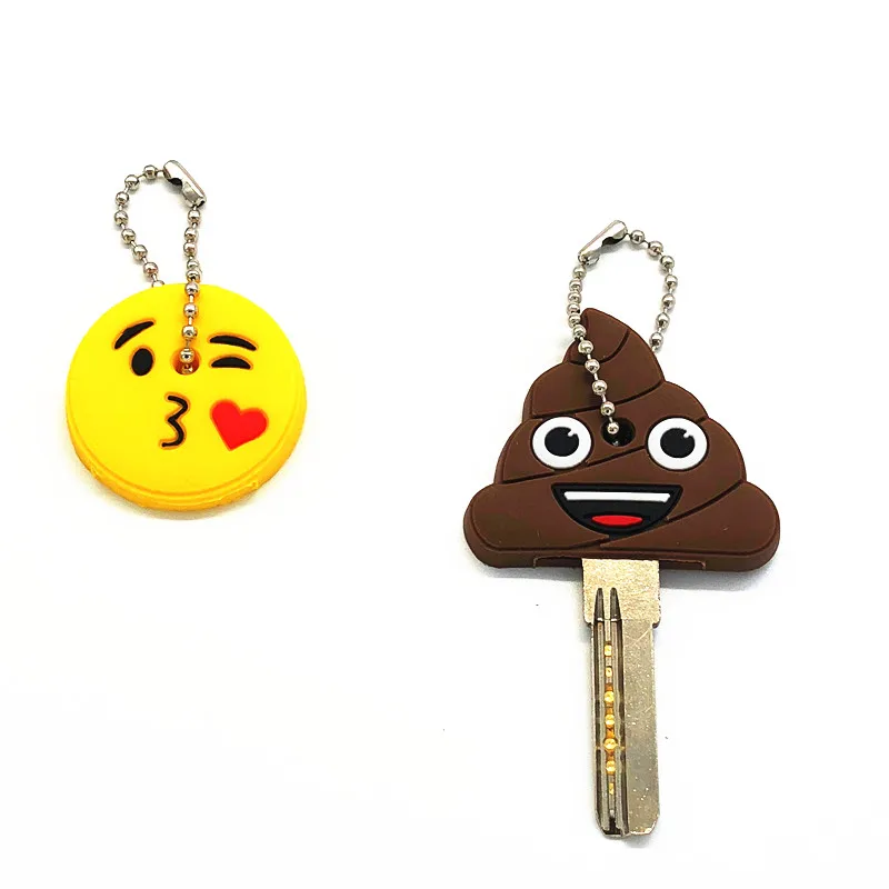 

2Pcs/set Cute Cartoon Emoji Stool Face Smile Silicone Keychain For Women Car Key Cover Key Caps Key Ring Key Holder Kids Gift