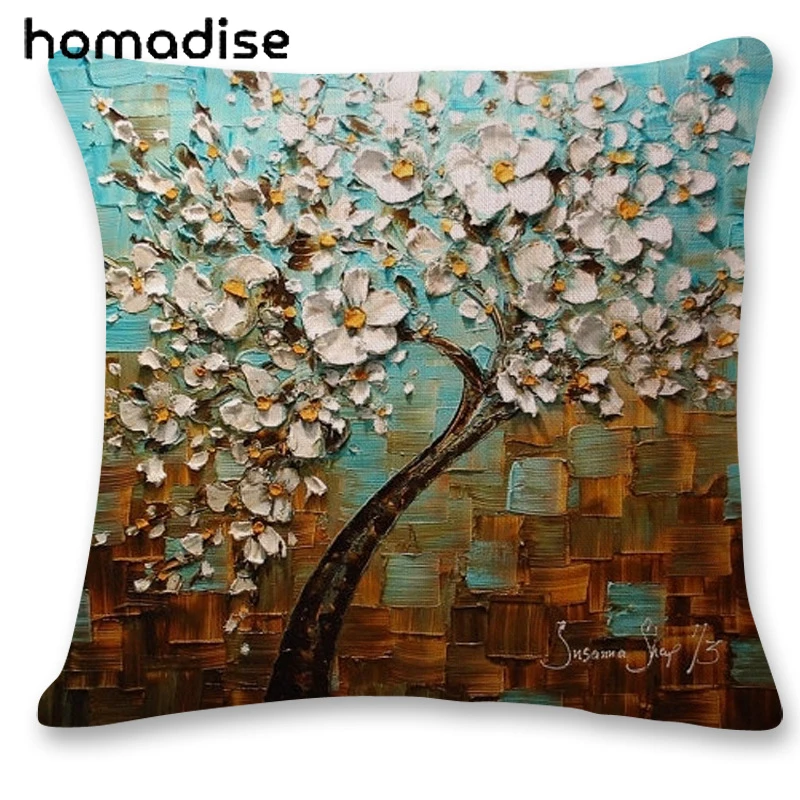 

Three-Dimensional Oil Painting Trees Flowers Cotton Decorative Cushions Pillowcase Car Waist Chair Cushion