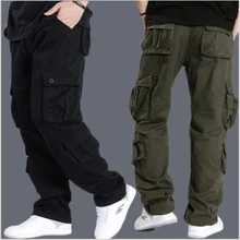 Новое поступление, мужские брюки-карго размера плюс с несколькими карманами, свободные и повседневные брюки, большие размеры, мужские длинные брюки, одноцветные повседневные длинные брюки