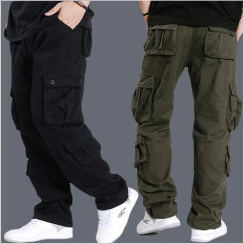 

NEW Arrival Men's Plus Size Multi-pocket Cargo Pants Loose and Casual Pants Big Size Male Long Trousers Solid Casual Full Length