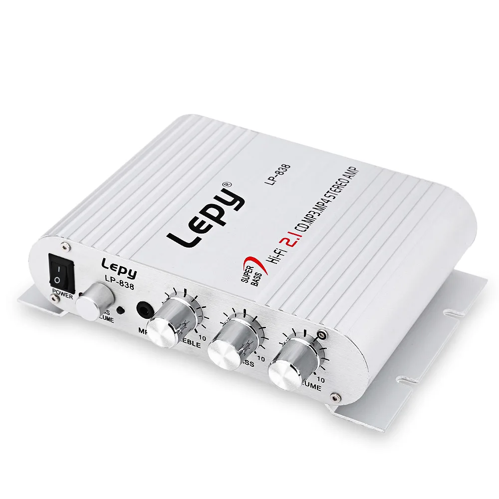 Мини Lepy LP-838 автомобилей 3-х канальный усилитель Стерео Mega Bass 12 В Hi-Fi соединиться с телефона PC dvd-плеер MP3 MP4 Портативный сабвуфер - изображение