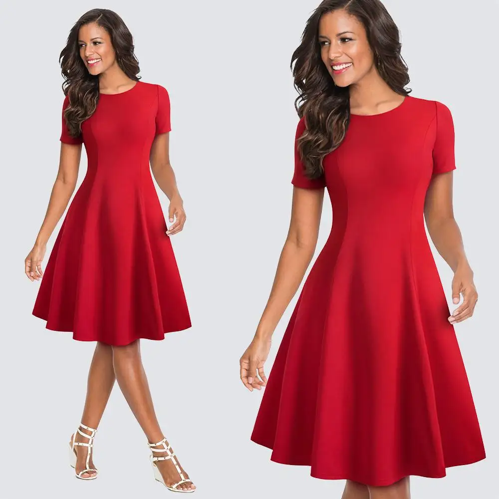 Для женщин Повседневное летнее платье с пышной юбкой качели элегантные вечерние платье трапециевидной формы платье с коротким и широким подолом HA110 - Цвет: Red