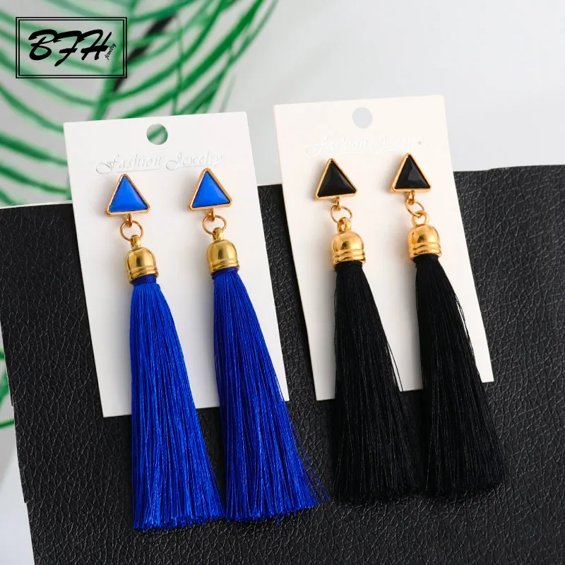 BFH Bohemian Long Tassel Drop Earrings for Women Fashion Vintage Ethnic Fringe Handmade Triangle Dangle Earring Jewelry