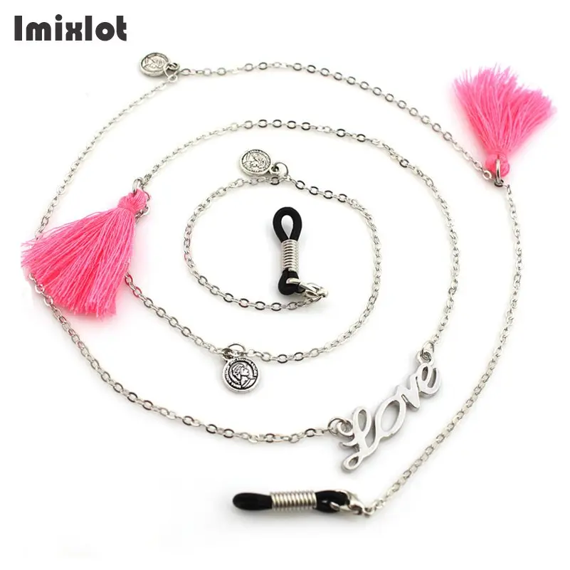 

Fashion Pink Tassel Eyeglass Chains Sunglasses Reading Love Letter Coin Glasses Chain Eyewears Cord Holder Neck Strap Rope