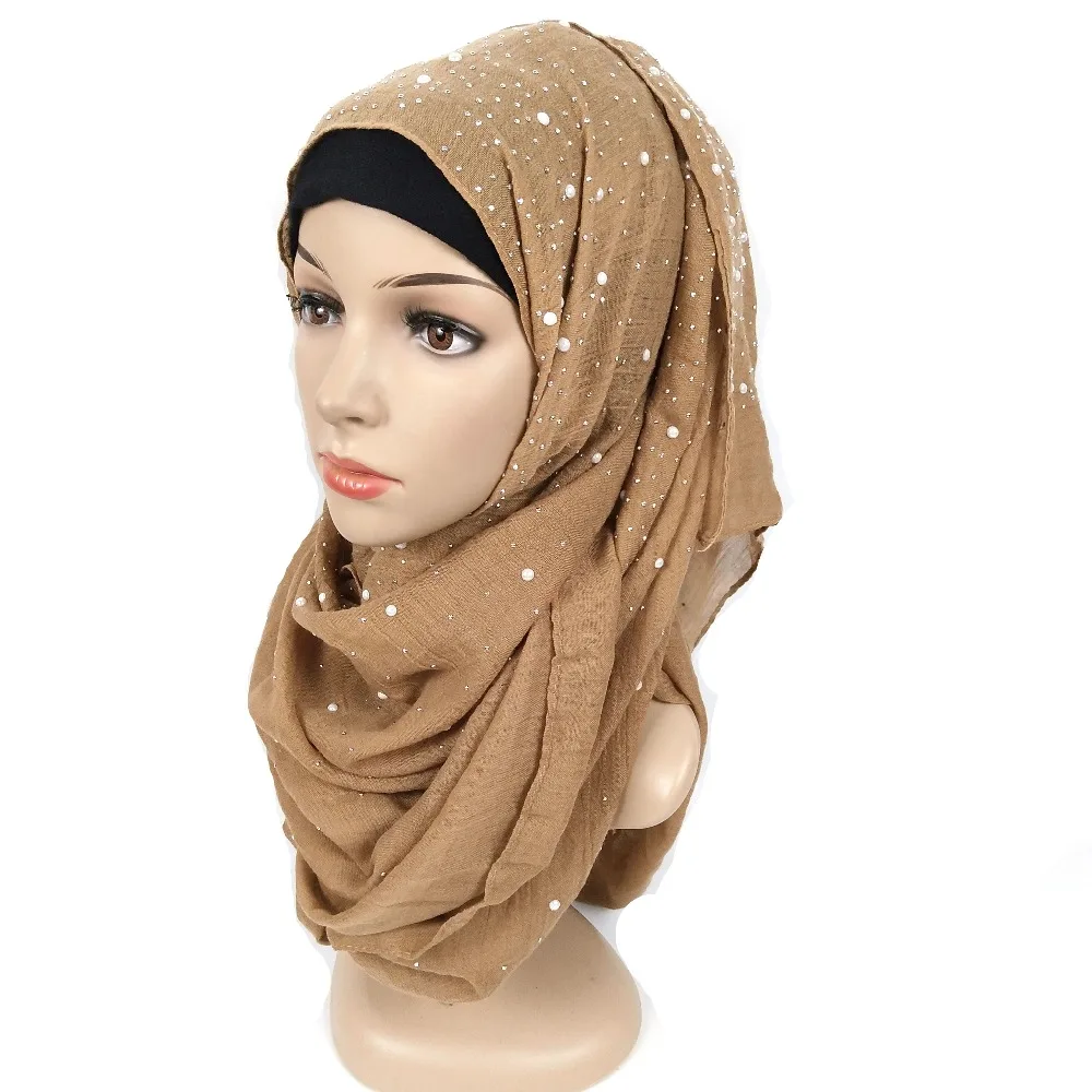 N3 высокое качество простой Iyron бисер шарф из хлопка шпильки серебряные жемчужные шарфы повязка на голову обертывание кашне в мусульманском стиле шали 180*70 см