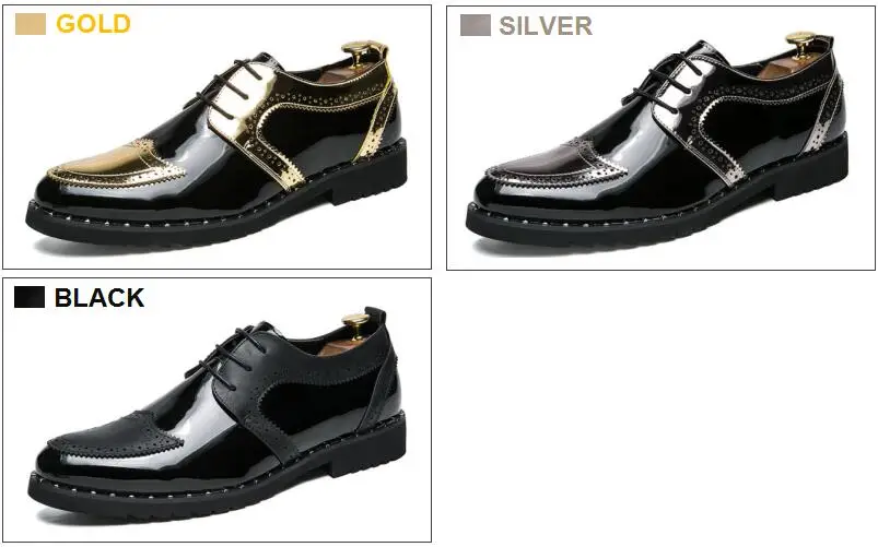 ZUNYU/мужские итальянские модные глянцевые туфли из кожи золотого/серебряного цвета; роскошные глянцевые вечерние туфли; элегантная мужская обувь; Комбинированная обувь для мужчин